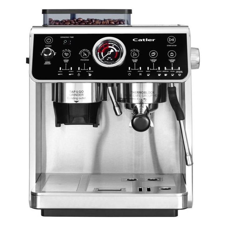 Machine a expresso a levier CATLER ES 910 - Café en grains - Double pompe 20/5 bars - Broyeur inox 30 niveaux - Noir/inox Machine a expresso a levier CATLER ES 910 - Café en grains - Double pompe 20/5 bars - Broyeur inox 30 niveaux - Noir/inox