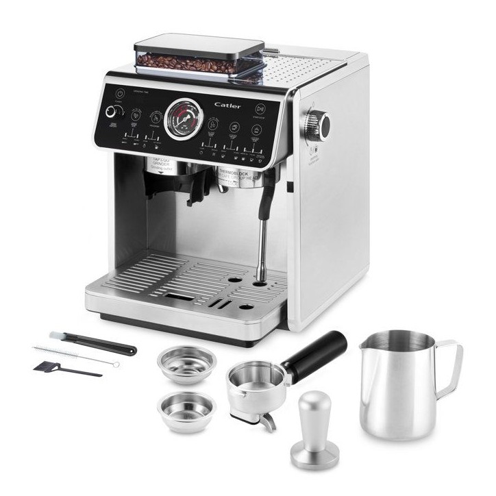 Machine a expresso a levier CATLER ES 910 - Café en grains - Double pompe 20/5 bars - Broyeur inox 30 niveaux - Noir/inox Machine a expresso a levier CATLER ES 910 - Café en grains - Double pompe 20/5 bars - Broyeur inox 30 niveaux - Noir/inox