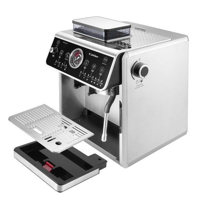 Machine a expresso a levier CATLER ES 910 - Café en grains - Double pompe 20/5 bars - Broyeur inox 30 niveaux - Noir/inox Machine a expresso a levier CATLER ES 910 - Café en grains - Double pompe 20/5 bars - Broyeur inox 30 niveaux - Noir/inox
