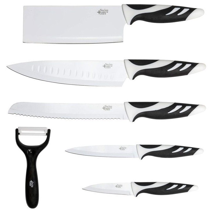 Set de couteaux professionnels - CECOTEC - Swiss Blanc - 6 couteaux + éplucheur - Acier inoxydable - Revetement céramique