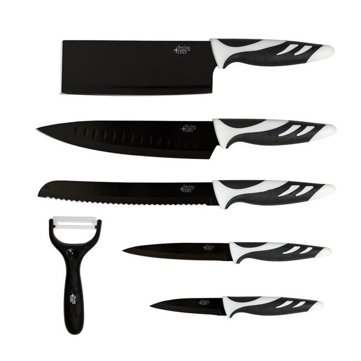 Set de couteaux professionnels - CECOTEC - Swiss Noir - 6 couteaux + éplucheur - Revetement céramique - Noir