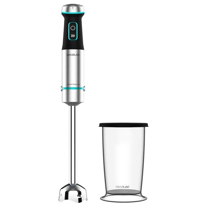 Mixeur plongeant - CECOTEC - Power TitanBlack XL - 1200 W - Lames de 4 feuilles - Verre 800 ml - Inox / Noir