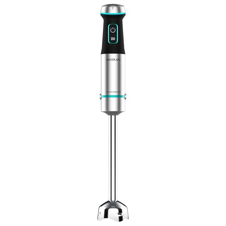 Mixeur plongeant - CECOTEC - Power TitanBlack XL - 1200 W - Lames de 4 feuilles - Verre 800 ml - Inox / Noir