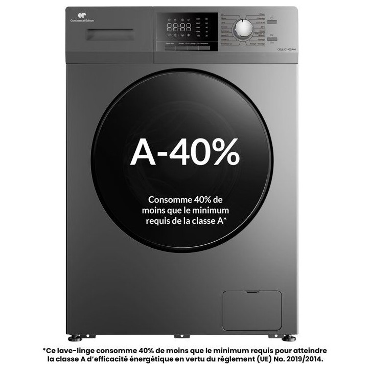Lave-linge hublot CONTINENTAL EDISON CELL10140SA40 - 10 kg - Induction - L60 cm - Classe A - 1400 trs - Silver