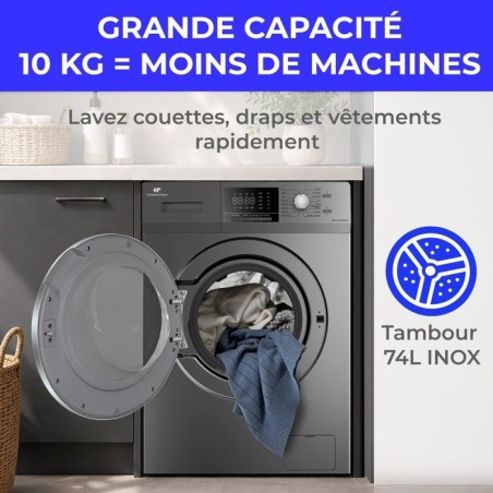 Lave-linge hublot CONTINENTAL EDISON CELL10140SA40 - 10 kg - Induction - L60 cm - Classe A - 1400 trs - Silver