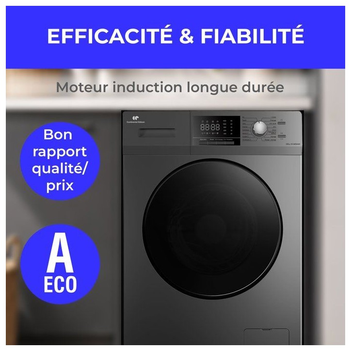 Lave-linge hublot CONTINENTAL EDISON CELL10140SA40 - 10 kg - Induction - L60 cm - Classe A - 1400 trs - Silver