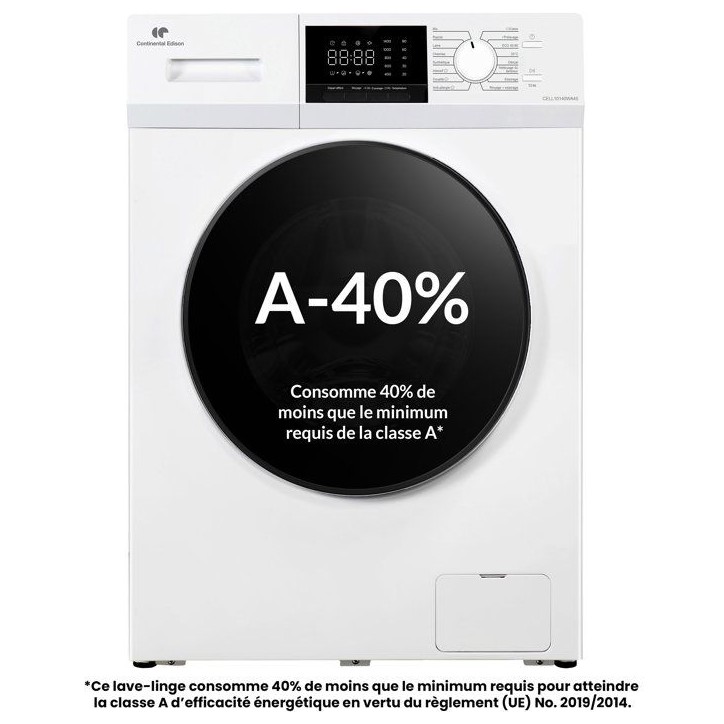 Lave-linge hublot CONTINENTAL EDISON CELL10140WA40 - 10 kg - Induction - L60 cm - Classe A - 1400 trs - Blanc
