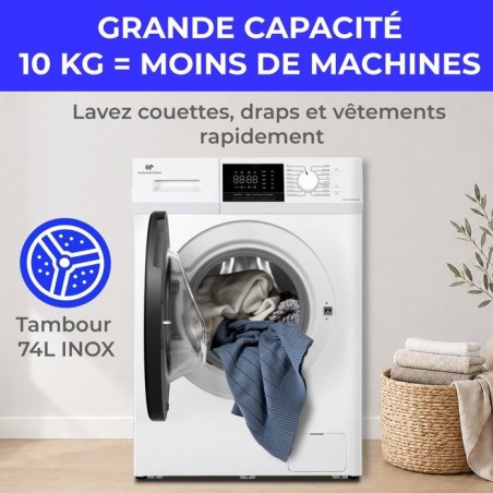 Lave-linge hublot CONTINENTAL EDISON CELL10140WA40 - 10 kg - Induction - L60 cm - Classe A - 1400 trs - Blanc