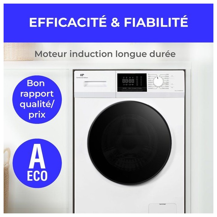 Lave-linge hublot CONTINENTAL EDISON CELL10140WA40 - 10 kg - Induction - L60 cm - Classe A - 1400 trs - Blanc