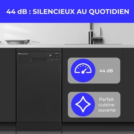 Lave-vaisselle pose libre CONTINENTAL EDISON CELV1044CB - 10 couverts - Induction - L45cm - 44 dB - Noir