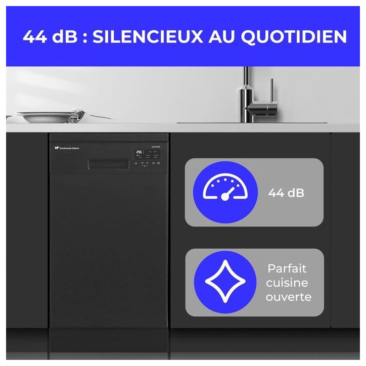 Lave-vaisselle pose libre CONTINENTAL EDISON CELV1044CB - 10 couverts - Induction - L45cm - 44 dB - Noir Lave-vaisselle pose libre CONTINENTAL EDISON CELV1044CB - 10 couverts - Induction - L45cm - 44 dB - Noir
