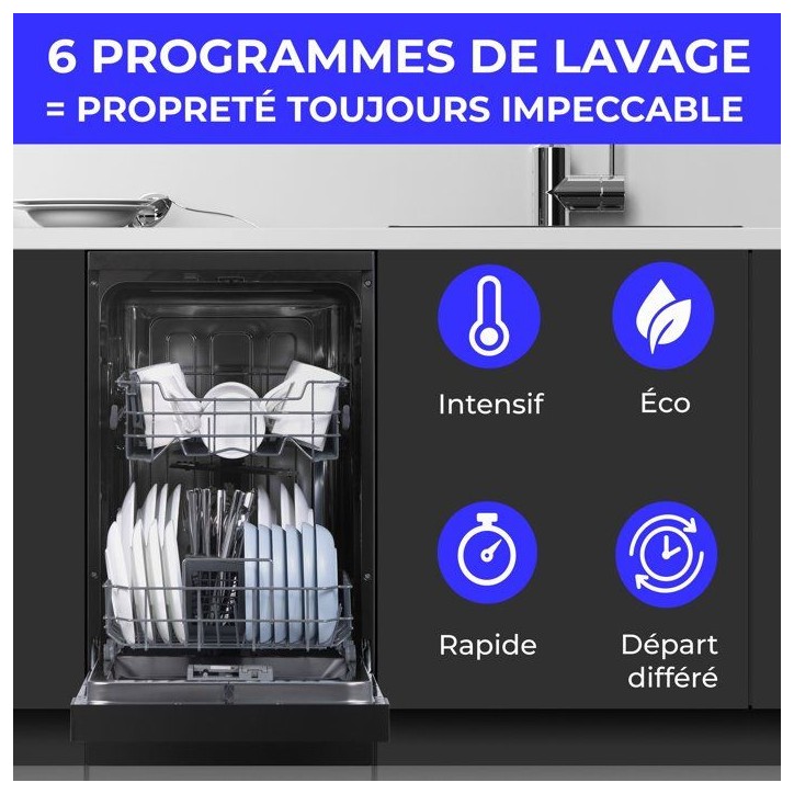 Lave-vaisselle pose libre CONTINENTAL EDISON CELV1044CB - 10 couverts - Induction - L45cm - 44 dB - Noir Lave-vaisselle pose libre CONTINENTAL EDISON CELV1044CB - 10 couverts - Induction - L45cm - 44 dB - Noir
