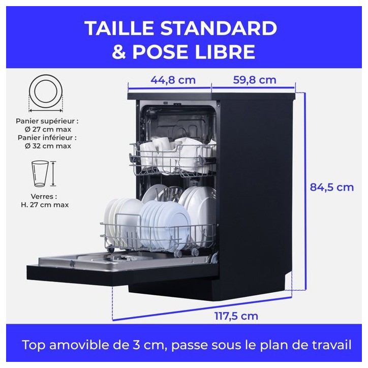 Lave-vaisselle pose libre CONTINENTAL EDISON CELV1044CB - 10 couverts - Induction - L45cm - 44 dB - Noir Lave-vaisselle pose libre CONTINENTAL EDISON CELV1044CB - 10 couverts - Induction - L45cm - 44 dB - Noir
