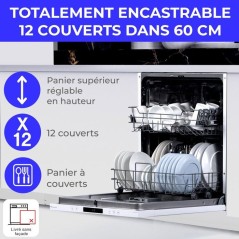 Lave-vaisselle encastrable CONTINENTAL EDISON CELV1244CFI - 12 couverts - Induction - L60 cm - 44 dB - Blanc