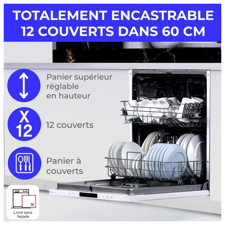 Lave-vaisselle encastrable CONTINENTAL EDISON CELV1244CFI - 12 couverts - Induction - L60 cm - 44 dB - Blanc Lave-vaisselle encastrable CONTINENTAL EDISON CELV1244CFI - 12 couverts - Induction - L60 cm - 44 dB - Blanc