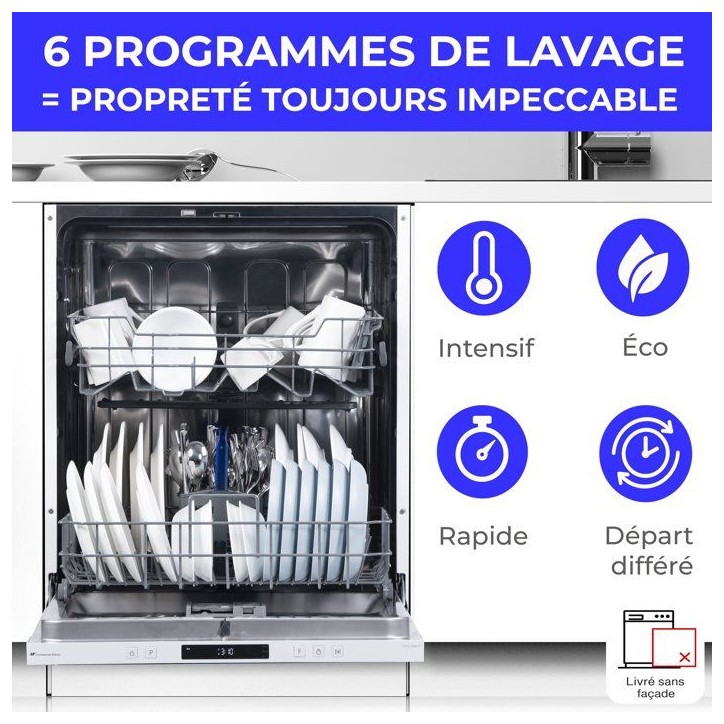 Lave-vaisselle encastrable CONTINENTAL EDISON CELV1244CFI - 12 couverts - Induction - L60 cm - 44 dB - Blanc Lave-vaisselle encastrable CONTINENTAL EDISON CELV1244CFI - 12 couverts - Induction - L60 cm - 44 dB - Blanc