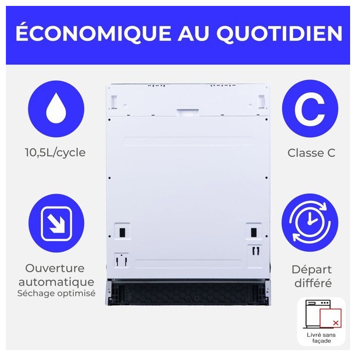 Lave-vaisselle encastrable CONTINENTAL EDISON CELV1244CFI - 12 couverts - Induction - L60 cm - 44 dB - Blanc Lave-vaisselle encastrable CONTINENTAL EDISON CELV1244CFI - 12 couverts - Induction - L60 cm - 44 dB - Blanc