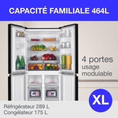 Réfrigérateur Continental Edison CERA4D464B multi portes 464L - Total No Frost (Sans givre) - L79 cm x H 180cm - Noir