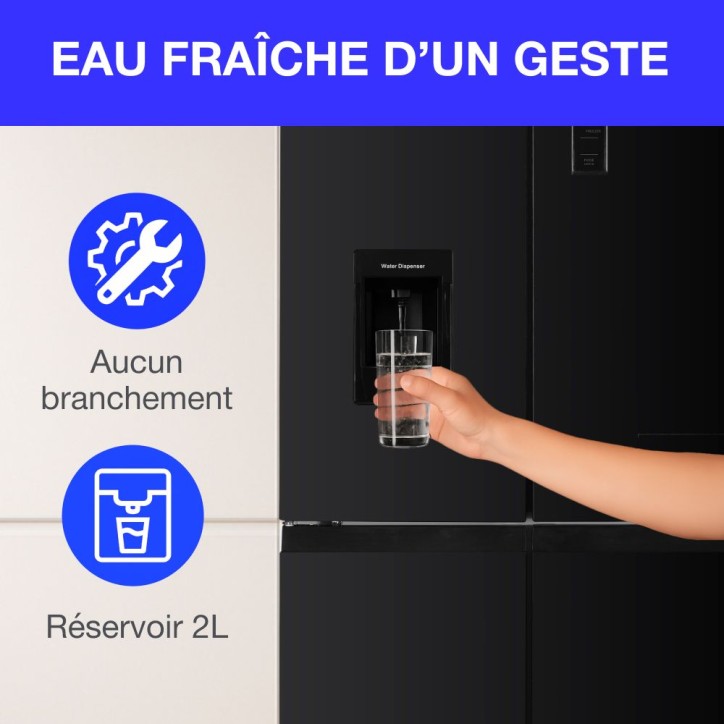 Réfrigérateur Continental Edison CERA4D464B multi portes 464L - Total No Frost (Sans givre) - L79 cm x H 180cm - Noir