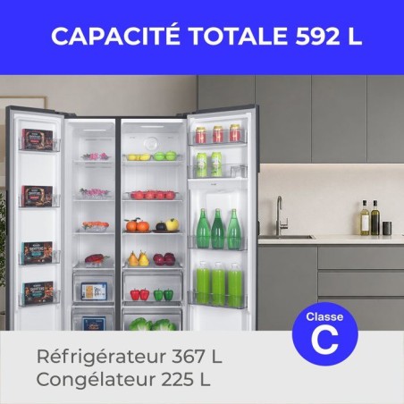Réfrigérateur américain - CONTINENTAL EDISON - CERA592NFIXC - Distributeur d'eau - 592 L - Total No Frost - Classe C - Inox