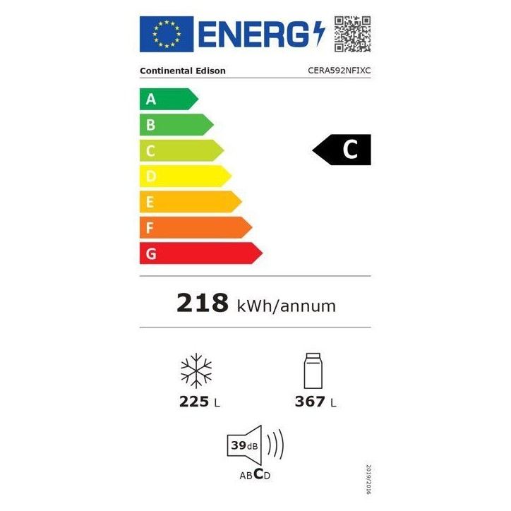 Réfrigérateur américain - CONTINENTAL EDISON - CERA592NFIXC - Distributeur d'eau - 592 L - Total No Frost - Classe C - Inox