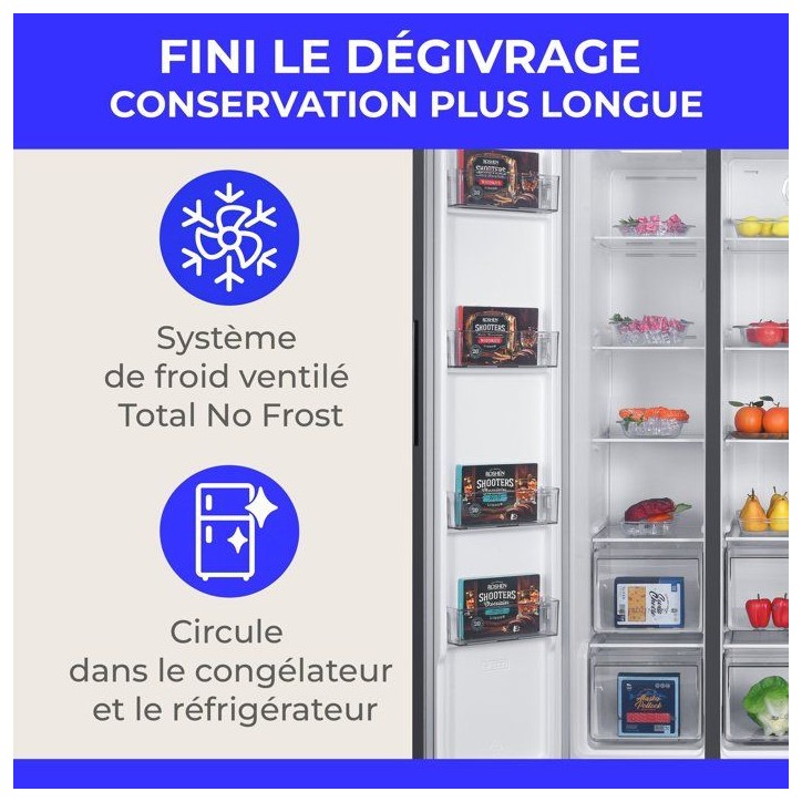 Réfrigérateur américain - CONTINENTAL EDISON - CERA592NFIXC - Distributeur d'eau - 592 L - Total No Frost - Classe C - Inox