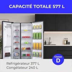 Réfrigérateur américain - CONTINENTAL EDISON - CERANF577NFBD - 577 L - Distributeur - Classe D - 91 x 73 x 177 cm - Inox Noir