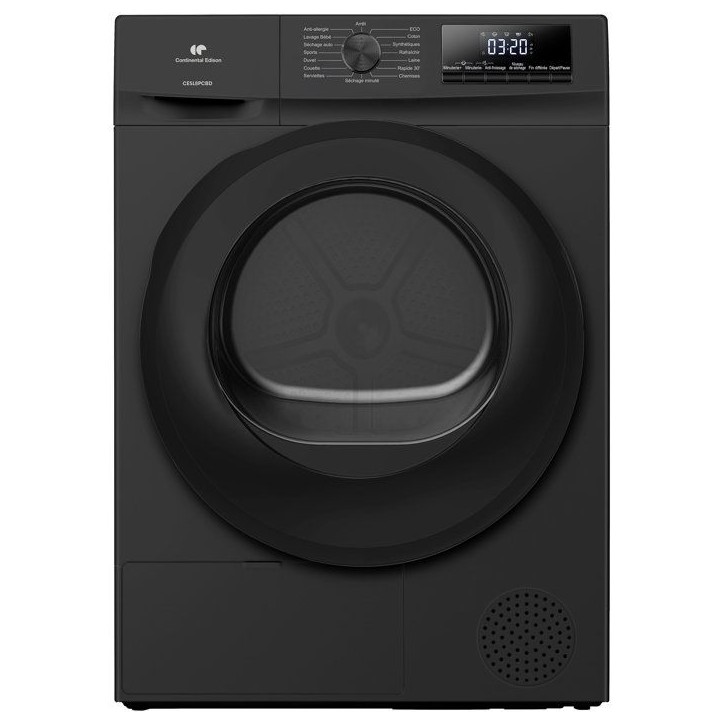 Seche-linge pompe a chaleur CONTINENTAL EDISON CESL8PCBD - 8 kg - L60cm - Classe D - Noir Seche-linge pompe a chaleur CONTINENTAL EDISON CESL8PCBD - 8 kg - L60cm - Classe D - Noir