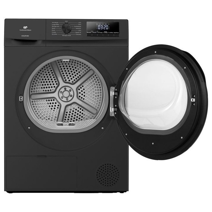 Seche-linge pompe a chaleur CONTINENTAL EDISON CESL8PCBD - 8 kg - L60cm - Classe D - Noir Seche-linge pompe a chaleur CONTINENTAL EDISON CESL8PCBD - 8 kg - L60cm - Classe D - Noir