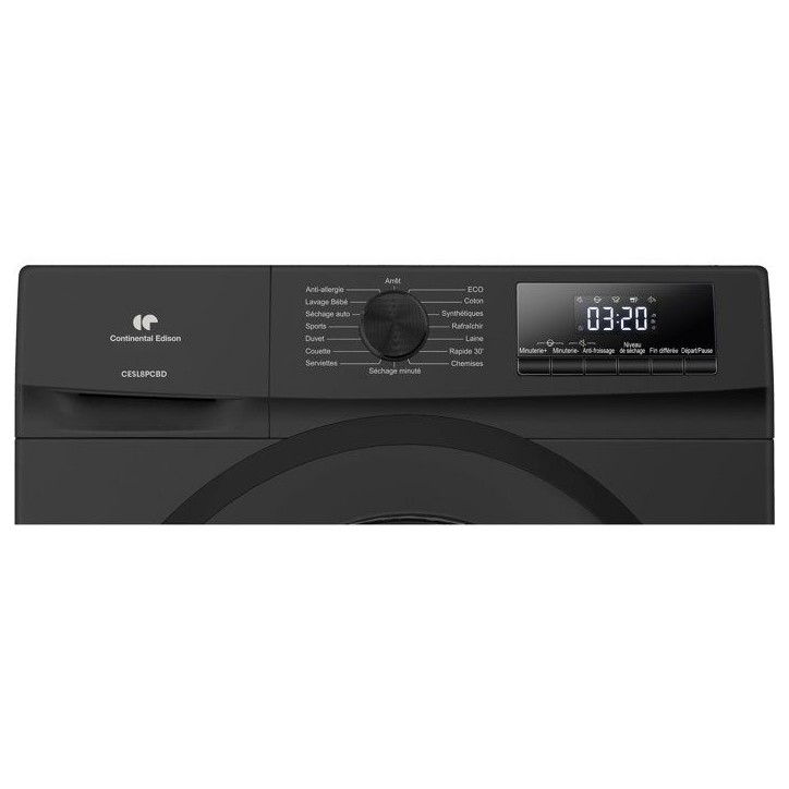 Seche-linge pompe a chaleur CONTINENTAL EDISON CESL8PCBD - 8 kg - L60cm - Classe D - Noir Seche-linge pompe a chaleur CONTINENTAL EDISON CESL8PCBD - 8 kg - L60cm - Classe D - Noir