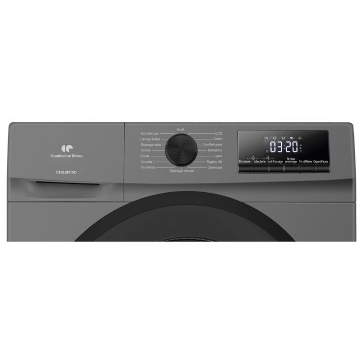Seche-linge pompe a chaleur CONTINENTAL EDISON CESL8PCSD - 8 kg - L60cm - Classe D - Silver
