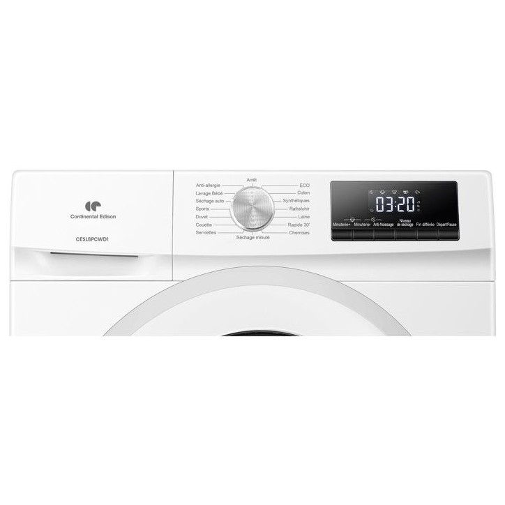 Seche-linge pompe a chaleur CONTINENTAL EDISON CESL8PCWD1 - 8 kg - L60cm - Classe D - Blanc