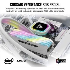 Mémoire RAM - CORSAIR - Vengeance RGB Pro SL DDR4 - 32GB 2x16GB DIMM - 3200 MHz - 1.35V - Blanc (CMH32GX4M2E3200C)