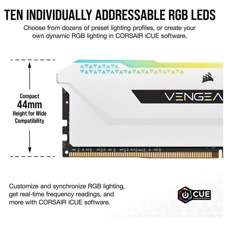 Mémoire RAM - CORSAIR - Vengeance RGB Pro SL DDR4 - 32GB 2x16GB DIMM - 3200 MHz - 1.35V - Blanc (CMH32GX4M2E3200C)