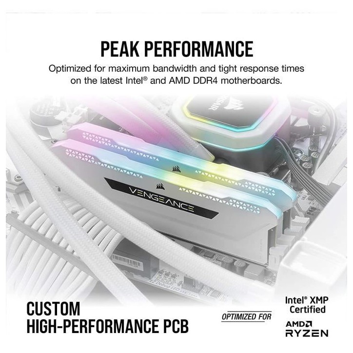 Mémoire RAM - CORSAIR - Vengeance RGB Pro SL DDR4 - 32GB 2x16GB DIMM - 3200 MHz - 1.35V - Blanc (CMH32GX4M2E3200C)