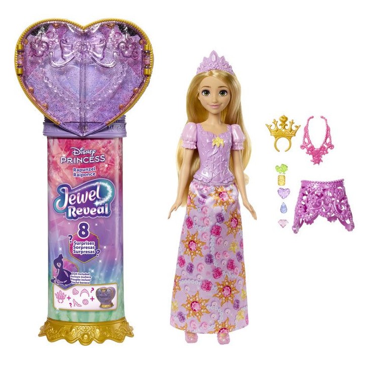 Poupée mannequin - Disney - Raiponce Jewel Reveal avec 8 surprises - Boîte a bijoux incluse - Des 3 ans Poupée mannequin - Disney - Raiponce Jewel Reveal avec 8 surprises - Boîte a bijoux incluse - Des 3 ans