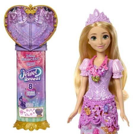 Poupée mannequin - Disney - Raiponce Jewel Reveal avec 8 surprises - Boîte a bijoux incluse - Des 3 ans