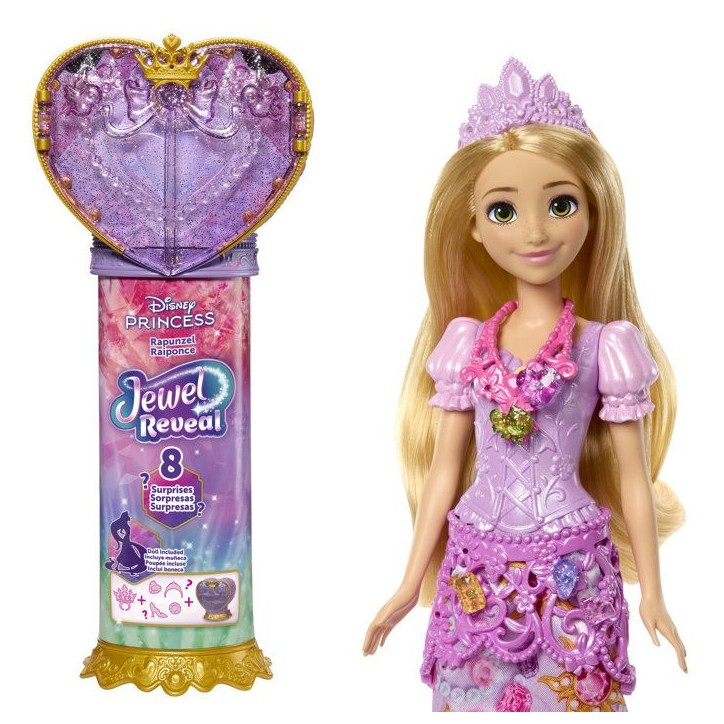 Poupée mannequin - Disney - Raiponce Jewel Reveal avec 8 surprises - Boîte a bijoux incluse - Des 3 ans Poupée mannequin - Disney - Raiponce Jewel Reveal avec 8 surprises - Boîte a bijoux incluse - Des 3 ans