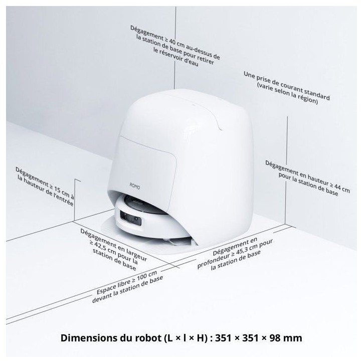 DJI ROMO A2 - Robot Aspirateur Laveur - Franchissement obstacles 8,5 cm