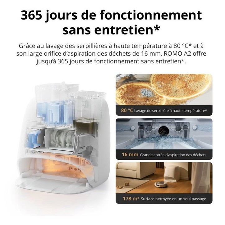DJI ROMO A2 - Robot Aspirateur Laveur - Franchissement obstacles 8,5 cm
