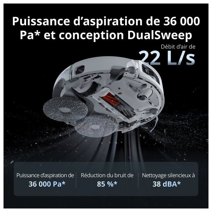 DJI ROMO P2 - Robot Aspirateur Laveur - Station autonettoyante haute température - 36000 Pa - Silencieux