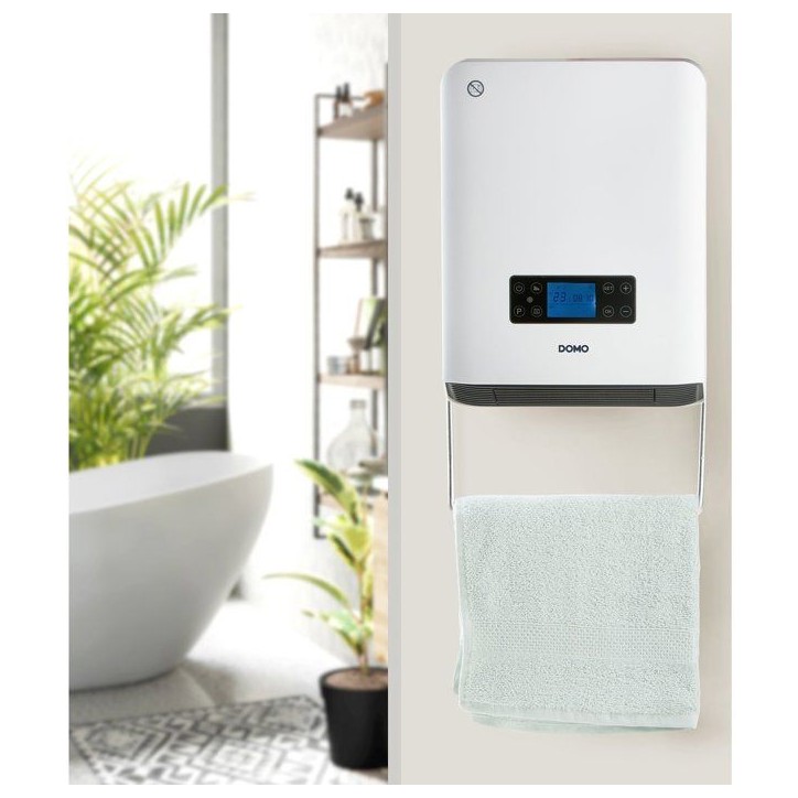 Chauffage de salle de bain - Céramique - 2100 W - DOMO - Chauffage céramique intelligent - Mural - Blanc Chauffage de salle de bain - Céramique - 2100 W - DOMO - Chauffage céramique intelligent - Mural - Blanc
