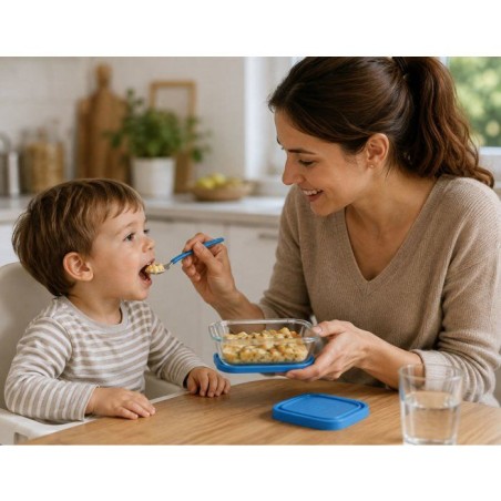 Service repas bébé - DURALEX - Baby Transparent - 10 pieces - Avec couvercle bleu - Verre trempé