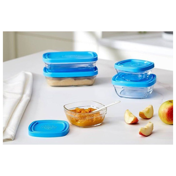 Service repas bébé - DURALEX - Baby Transparent - 10 pieces - Avec couvercle bleu - Verre trempé