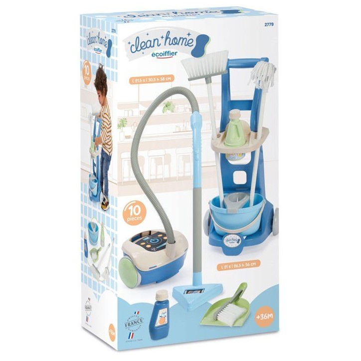 Jouet ménage enfant - ECOIFFIER - Chariot ménage + aspirateur traîneau - 11 accessoires - Des 36 mois - Fabriqué en France