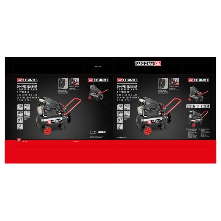Compresseur - Horizontal - Facom - Moteur induction - 24 L - 2,5 HP - 10 bars