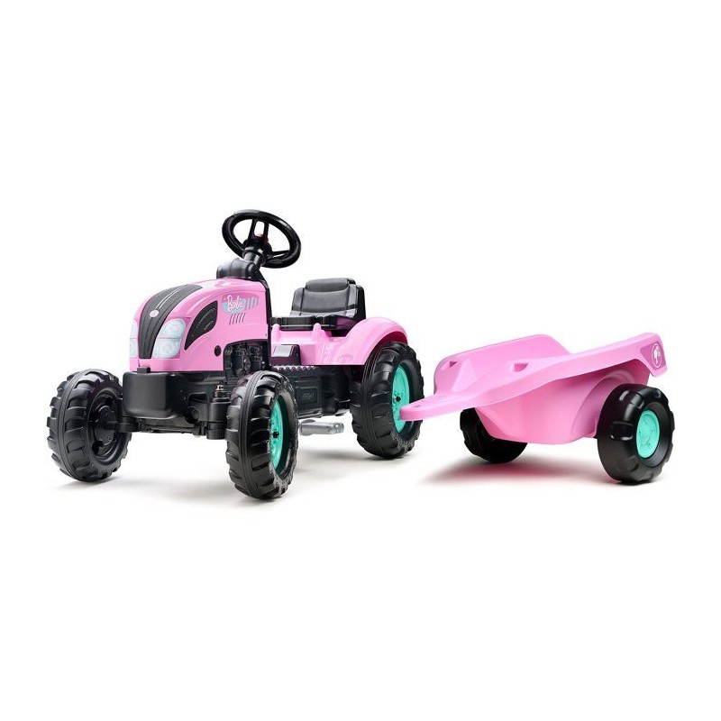 Tracteur a pédales - FALK - Barbie - Avec remorque incluse - Plaque d