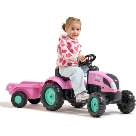 Tracteur a pédales - FALK - Barbie - Avec remorque incluse - Plaque d'immatriculation personnalisable - Des 2 ans