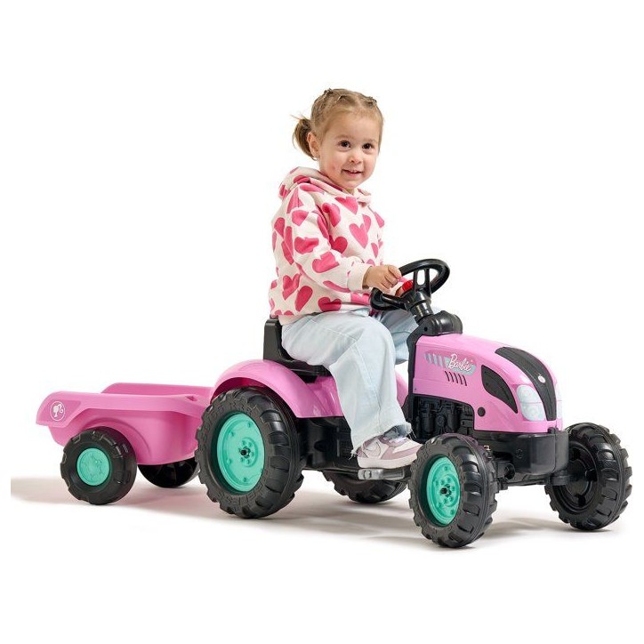 Tracteur a pédales - FALK - Barbie - Avec remorque incluse - Plaque d'immatriculation personnalisable - Des 2 ans Tracteur a pédales - FALK - Barbie - Avec remorque incluse - Plaque d'immatriculation personnalisable - Des 2 ans