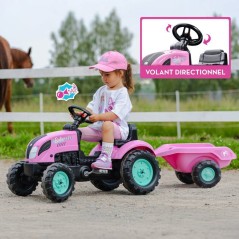 Tracteur a pédales - FALK - Barbie - Avec remorque incluse - Plaque d